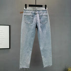 Heavy industry Diamond studded ripped Jeans Women's Street wear 2026 Summer New Loose Nine point Pants Casual Denim Trousers - Matrix-studios.com