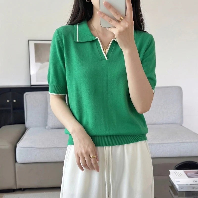 WinvyNee Women's Spring Summer Casual T-Shirt 100% Cotton Polo Neck Trim Short Sleeve Soft Lightweight Cool Daily Top ZA1002026 - Matrix-studios.com