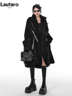 Lautaro Winter Cool Long Loose Casual Soft Thick Warm Black Fuzzy Faux Fur Coat Women Stand Collar Punk Style Fluffy Jacket 2023 - Matrix Studios