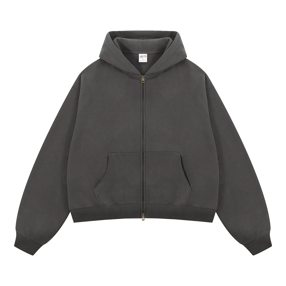 ZODF Trendy 2025 Winter Man Solid Fleece Boxy Hoodies Unisex 350gsm Double Head Zipper Hooded Sweatshirts Coat HY1122 - Matrix Studios
