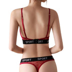 Women Lace Bra And Panties Set Sheer Polka Dot Lingerie Non-wire Bralette Sexy Low Rise Thongs Letter Band Mesh Underwear Set - Matrix-studios.com
