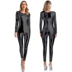 Womens Metallic Shiny Bodysuit Clubwear Long Sleeve Slim Fit Full Body Jumpsuit Nightclub Rave Party Musci Festival Costumes - Matrix Studios