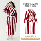 2025 New Autumn/Winter Women's Sleepwear Thick Velvet Warm Robe Couple Coral Velvet Striped Lengthed Home Clothes Bathrobe - Matrix-studios.com