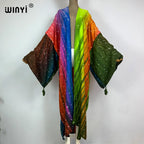2023 WINYI New Cotton Feeling Bikini Cover-ups Bohemian Print Front Open Long Kimono Kaftan Beach Cover Ups for Swimwear Dresses - Matrix Studios