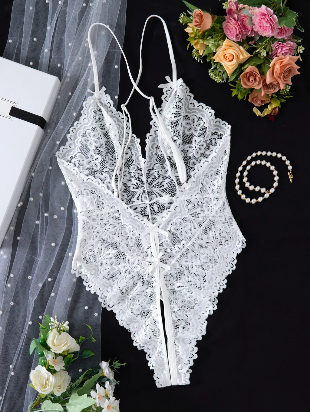White Embroidered Lace Falafan Dress Set - Sexy Lingerie for Women - Sexy Bra Set with Strap Design on the Back 21077 - Matrix-studios.com