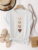 Women's Casual Short Sleeve T-Shirt with Four Heart Graphic Print - Black & Golden, Medium Stretch Round Neck - Matrix-studios.com