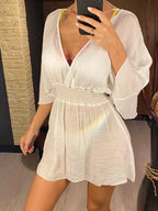 New Sexy V Neck Long Sleeve Backless Chiffon Tunic Beach Cover Up Beach Cover-ups Beach Dress Beach Wear Beachwear V3840 - Matrix Studios