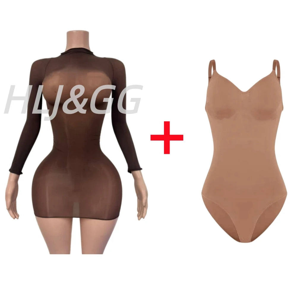 HLJ&GG Sexy Mesh See Through Bodycon Jumpsuits And Bodysuits Suits Women Long Sleeve Stretchy Playsuits Party Night Club Overall - Matrix Studios