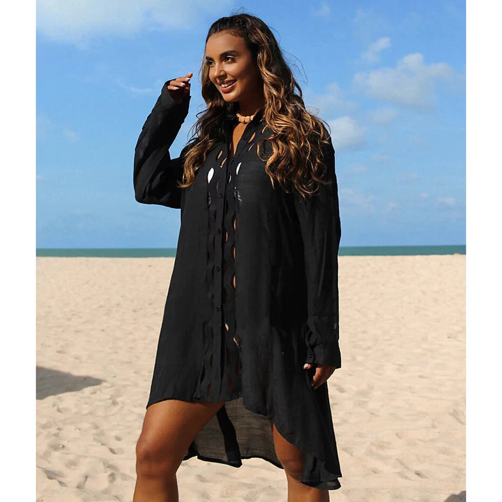 Bikini Cover Up Lace Hollow Crochet Swimsuit Beach Dress Women 2025 Summer Ladies Cover-Ups Bathing Suit Beach Wear Tunic - Matrix Studios