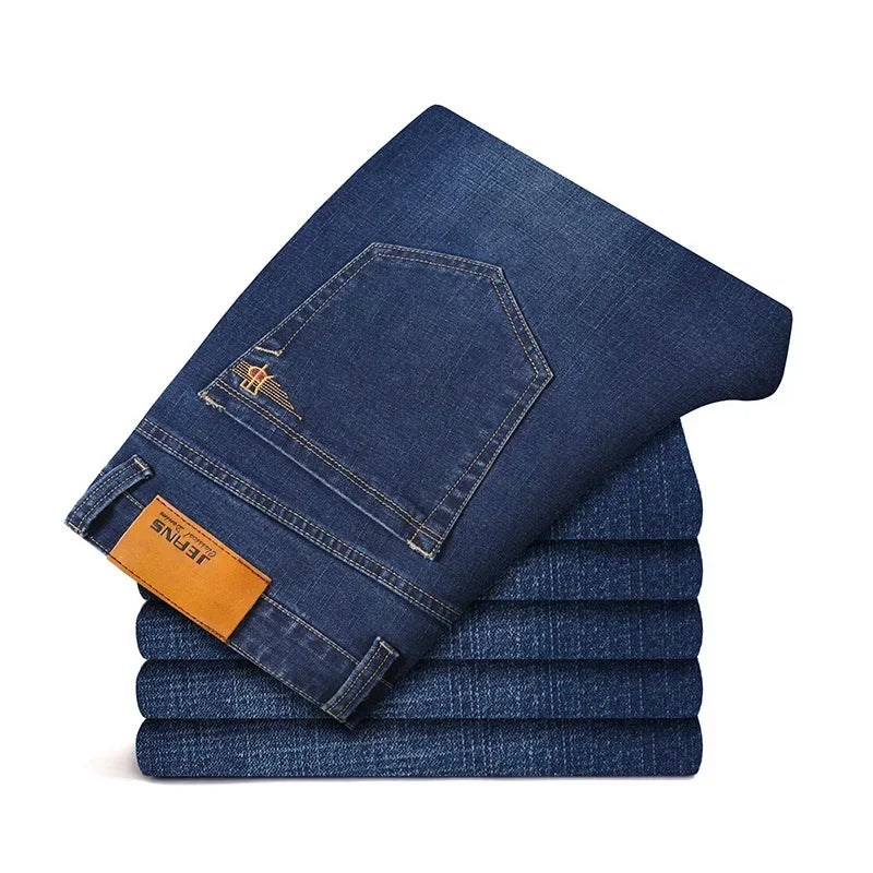 Plus Size 42 44 46 Spring Autumn Men's Fashion Casual Jeans Black Blue Classic Business Straight Elasticity Brand Denim Trousers - Matrix Studios