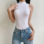 White Strappy Bodysuit Sexy Backless Ribbed Bodysuit Romper string femme sexy Sleeveless Tank Top gloved bodysuit Body Female - Matrix-studios.com