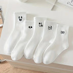 5/10 Pairs Women White Cartoon Socks Trendy Versatile Expression Socks Simple Design Soft Breathable Comfortable Casual Socks - Matrix Studios