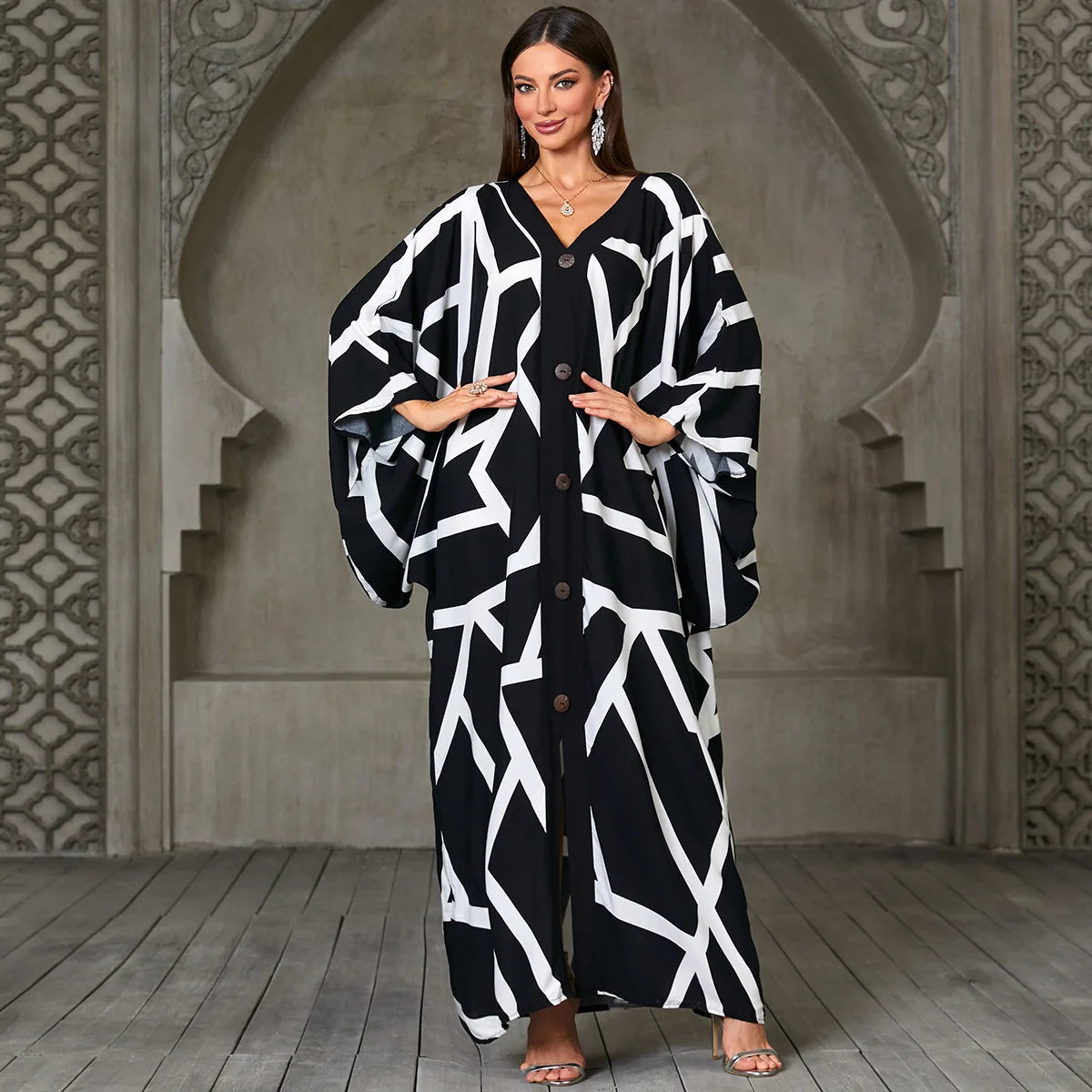 Caftans for Women Plus Size V-Neck Batwing Sleeve Kaftan Dress for Beach Swimwear Cover-Up Loungewear Mumu Dresses - Matrix Studios