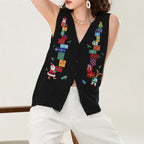 Women Christmas Sweater Vests Santa Claus Print Sleeveless Knit Cardigan Vest Christmas Holiday Tank Top Y2K Clothes - Matrix Studios