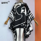WINYI Women Summer Fashion Evening Party Beachwear Kuwait Bohemian Abaya Kaftan Puff Sleeve Sexy Elegant Beach Cover Up Dress - Matrix Studios