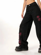 Women's Baggy Butterfly Jeans Vintage 90s Aesthetic Cowboy Pants Harajuku Oversize Denim Trousers Y2k 2000s Black Gothic Clothes - Matrix-studios.com
