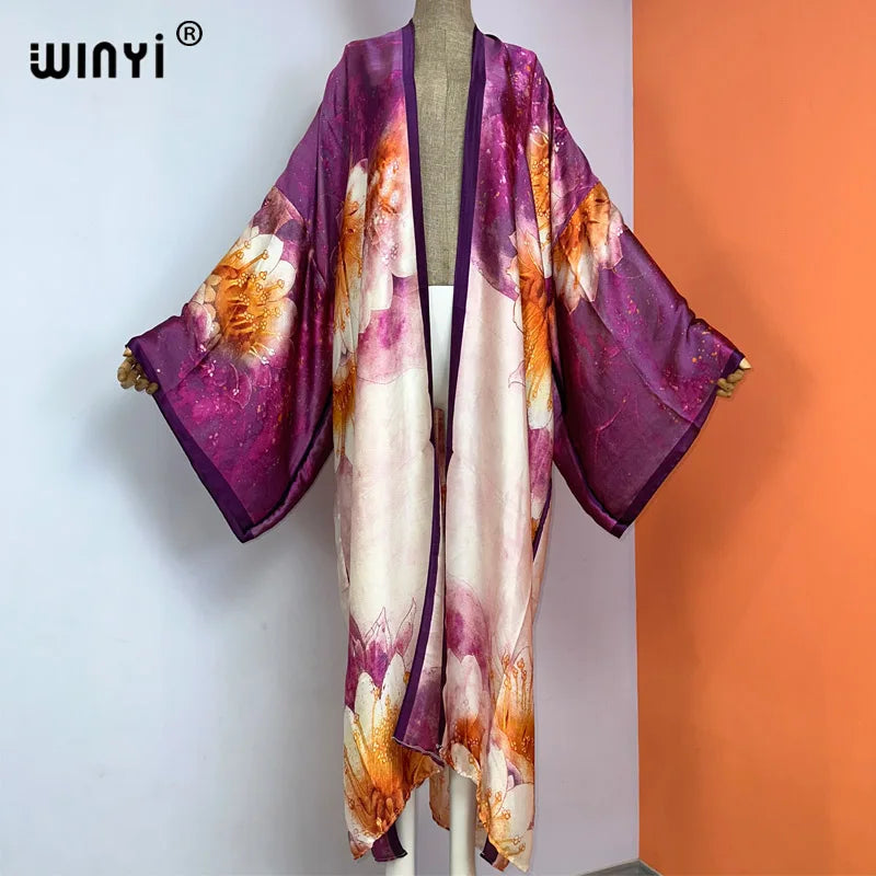 WINYI Summer New Fashion Print Women Cardigan Loose Long Dress Elegant Party Boho Maxi Beach Holiday Cover Up Kimonos Kaftan - Matrix Studios