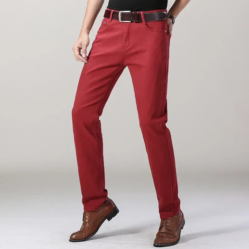 Men's Jeans Pure White Fashion Elastic Slim Youth Slimming Straight Leg Male Pants Business Casual Middle Age High End Trousers - Matrix Studios
