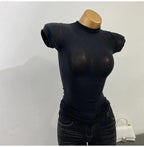Women's Slim Fit Turtleneck Ribbed Knit Crop Top Casual Basic Tight Knit Sexy Fitted Cropped T-Shirt - Matrix-studios.com