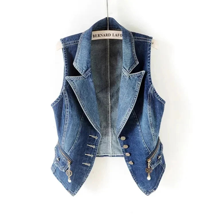 Women Vintage Denim Waistcoat Jacket 2026 Spring New Female Short Slim Sleeveless Coat Vest 6XL Single Breasted Solid Casual Top - Matrix Studios