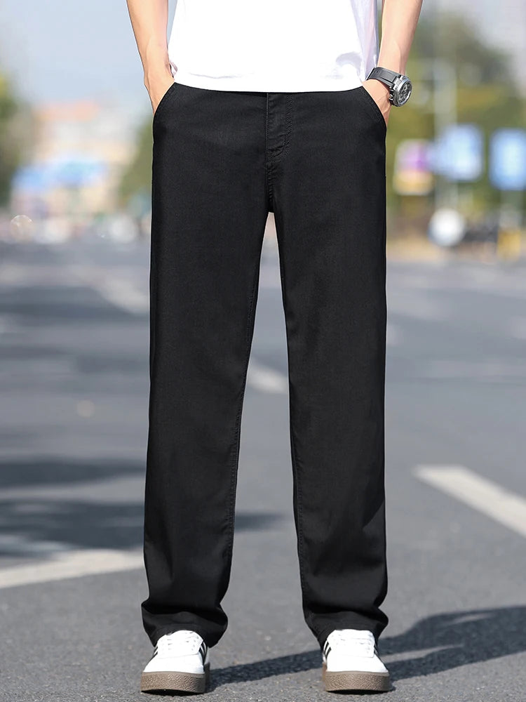 Loose Wide-leg Men's Thin Jeans Lyocell Soft Drape Fabric Comfort Trousers Spring Summer Fashion Brand Washing Denim Pants - Matrix Studios
