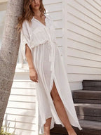 Crochet White Knitted Beach Cover Up Dress Tunic Long Pareos Bikinis Cover Ups Swim Cover Up Robe Plage Beachwear - Matrix Studios