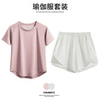 DRUR 2pcs Gym Set Women Summer Sportswear Outfit 2 Piece Short Sleeve Sports Shirt Shorts Sets Jogging Suit Female Tracksuit New - Matrix-studios.com
