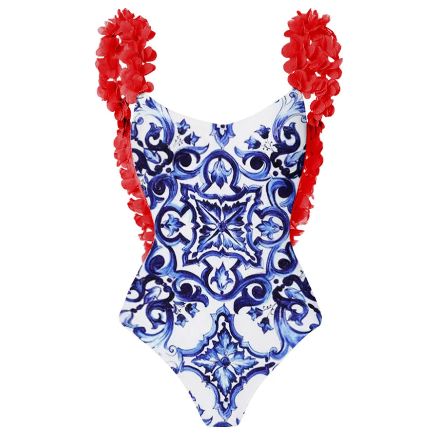 Fashion Women's Clothing One Piece Navy Print Swimsuit Bikini Set Beach Skirt Polyester Bodysuit Swimwear Style Wear Maxi Dress - Matrix Studios
