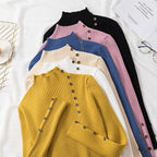 2026 Autumn Knitted Turtleneck Sweaters Women Solid Knitted Female Cotton Soft Elastic Color Slim Pullovers Button Full Sleeve - Matrix Studios