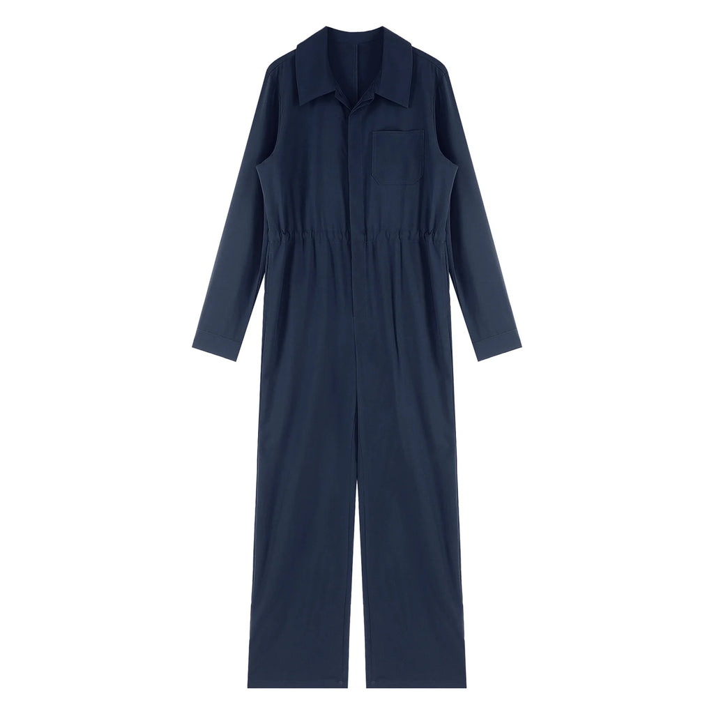 Womens Casual Jumpsuit Coverall Solid Color Long Sleeve Turn-Down Collar Button Flap Romper Fashion Work Travel Holiday Homewear - Matrix Studios