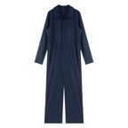 Womens Casual Jumpsuit Coverall Solid Color Long Sleeve Turn-Down Collar Button Flap Romper Fashion Work Travel Holiday Homewear - Matrix Studios