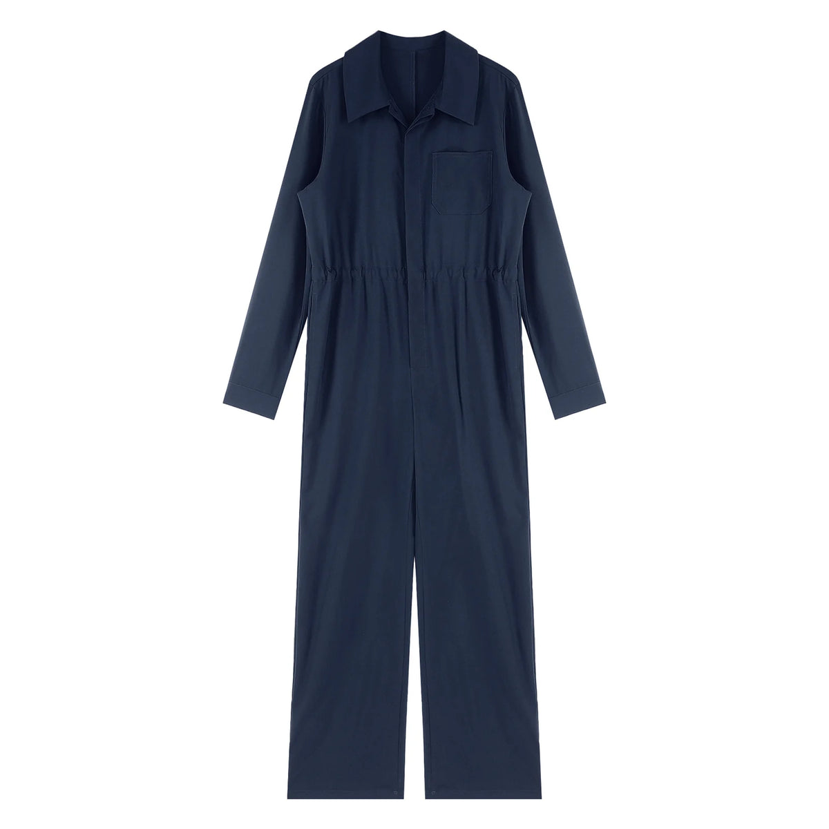 Womens Casual Jumpsuit Coverall Solid Color Long Sleeve Turn-Down Collar Button Flap Romper Fashion Work Travel Holiday Homewear - Matrix Studios