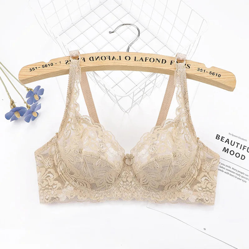 Plus Size Lace Ultra-thin Push Up Bra Women Sexy Hollow Out Lingerie Lady Lace Transparent Underwear Female Embroidery Solid Bra - Matrix Studios