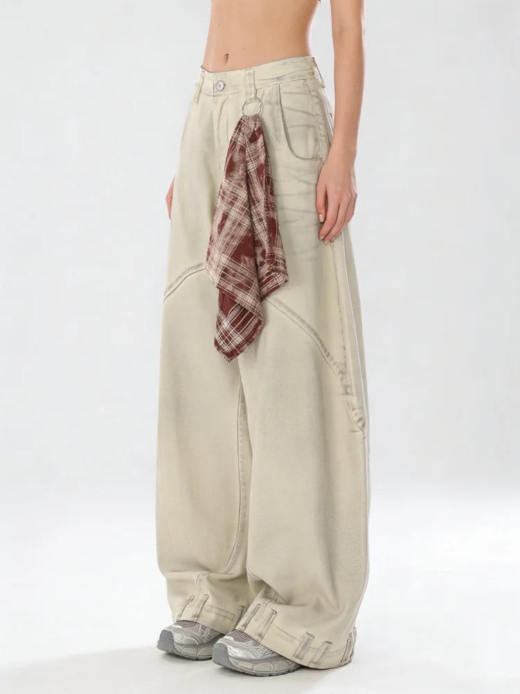 Women's Apricot Wide Jeans Vintage Harajuku Y2k Baggy Denim Long Pants Japanese 2000s Style Denim Trousers Oversize Clothes New - Matrix-studios.com