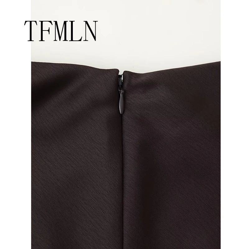 TFMLN Elegant Lace Splice Satin Half Skirt Women's Fashion Wrap Around Long Skirt High Quality Feel New 2025 Style - Matrix-studios.com