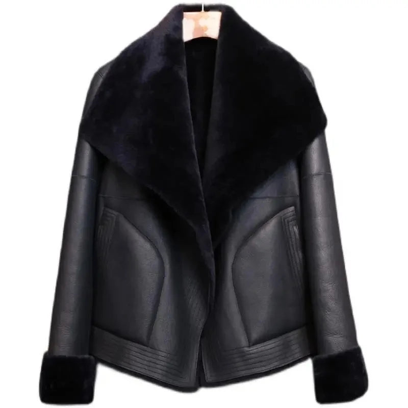 Autumn 2026 Winter New Fur One Leather Jacket Women's Overcoat Thicke Warm Leather Parka Coat Spliced Fashion Slim Fur Jacket - Matrix Studios