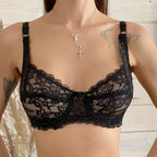 Plus Size Lace Ultra-thin Push Up Bra Women Sexy Hollow Out Lingerie Lady Lace Transparent Underwear Female Embroidery Solid Bra - Matrix Studios