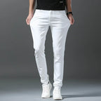 2026 Spring New Men Slim Jeans 98% Cotton White Stretch Straight Casual Fashion Pencil Pants High Quality Trousers Male Clothes - Matrix Studios