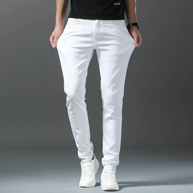 2026 Spring New Men Slim Jeans 98% Cotton White Stretch Straight Casual Fashion Pencil Pants High Quality Trousers Male Clothes - Matrix Studios