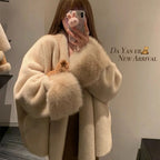 2026 Imported Velvet Mink Fur Coat With Mink Fur Collar,Temperament  Medium Length Fur Jacket Women - Matrix Studios