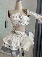 2000s Aesthetic Punk Style Women New 2 Piece Set Sexy Strapless Tops + High Waist Skirt Female Retro Chic Korean Popular Clothes - Matrix-studios.com