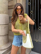 Women Fashion Sleeveless Coarse Needle Knitting Vest Sweater Female Chic Big Pockets Patch Buttons Cardigan Waistcoat Tops - Matrix Studios