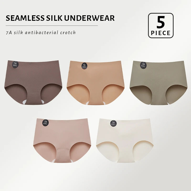 5PCS Seamless Mulberry Silk Panties Woman Underwear Ultra-Thin High Elastic Invisible Briefs Soft & Breathable Female Lingerie - Matrix Studios