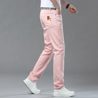 2025 Autumn Men's Elastic Colorful Jeans Breathable Casual  Straight Fitted Solid Color Denim Pants Korean Fashion Trousers - Matrix Studios