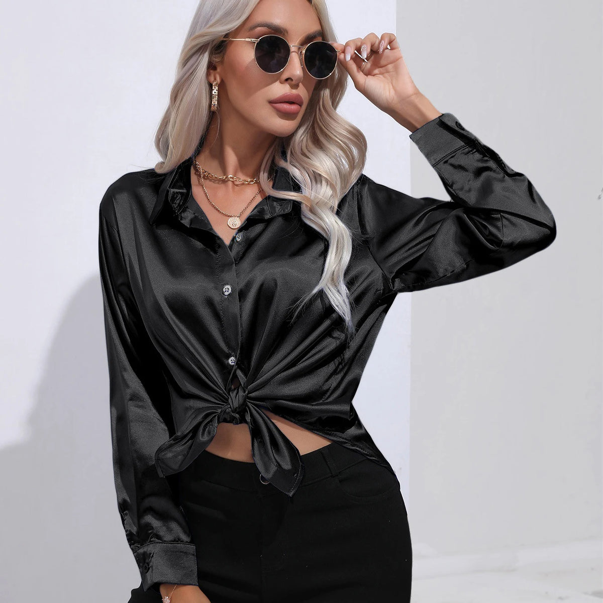 Autumn Casual Women's Blouses Elegant Satin Multicolor Basic Slim Shirt Solid Vintage Trend Ball Dance Party Shirt All-Match Top - Matrix-studios.com
