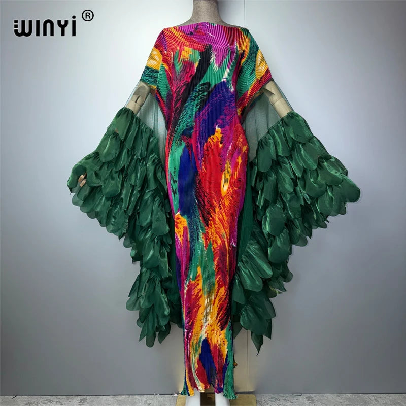 WINYI Pleated Elastic Slim Dress Beach Cover Up Kaftan Abaya Dubai Luxury Party Dress Crimping Evening Dress Abaya Muslim Woman - Matrix-studios.com