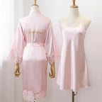 Sexy Women Home Dressing Gown Intimate Lingerie Lace Bride Wedding Robe Set Nightwear Casual Sleepwear Kimono Bathrobe Gown - Matrix-studios.com