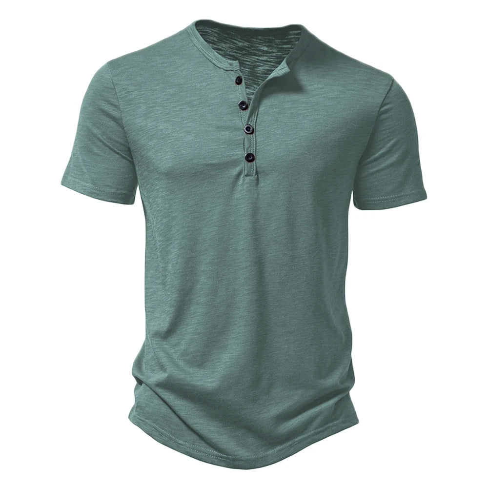 Henley Collar Summer Men Casual Solid Color Short Sleeve T Shirt for Men Polo men High QualityMens T Shirts - Matrix Studios