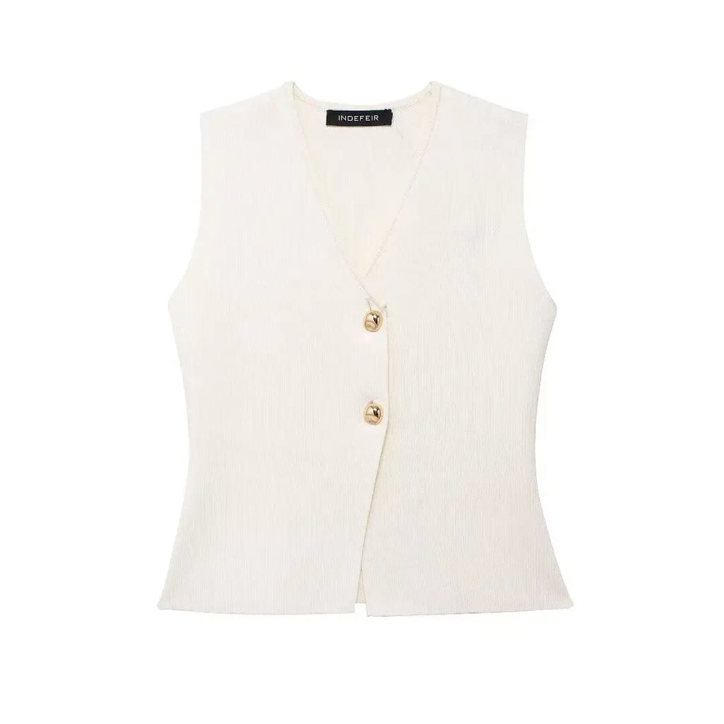 MUJER Woman Knit Vest Top Cropped Sleeveless Vests for Women 2025 Button Summer Vest Top Women Waistcoat Knitted Short Tops - Matrix Studios