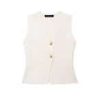 MUJER Woman Knit Vest Top Cropped Sleeveless Vests for Women 2025 Button Summer Vest Top Women Waistcoat Knitted Short Tops - Matrix Studios